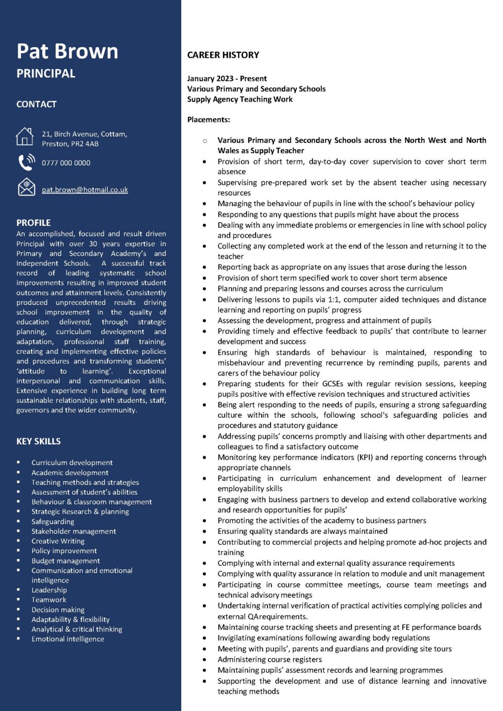 Head Teacher CV - My Professional CV