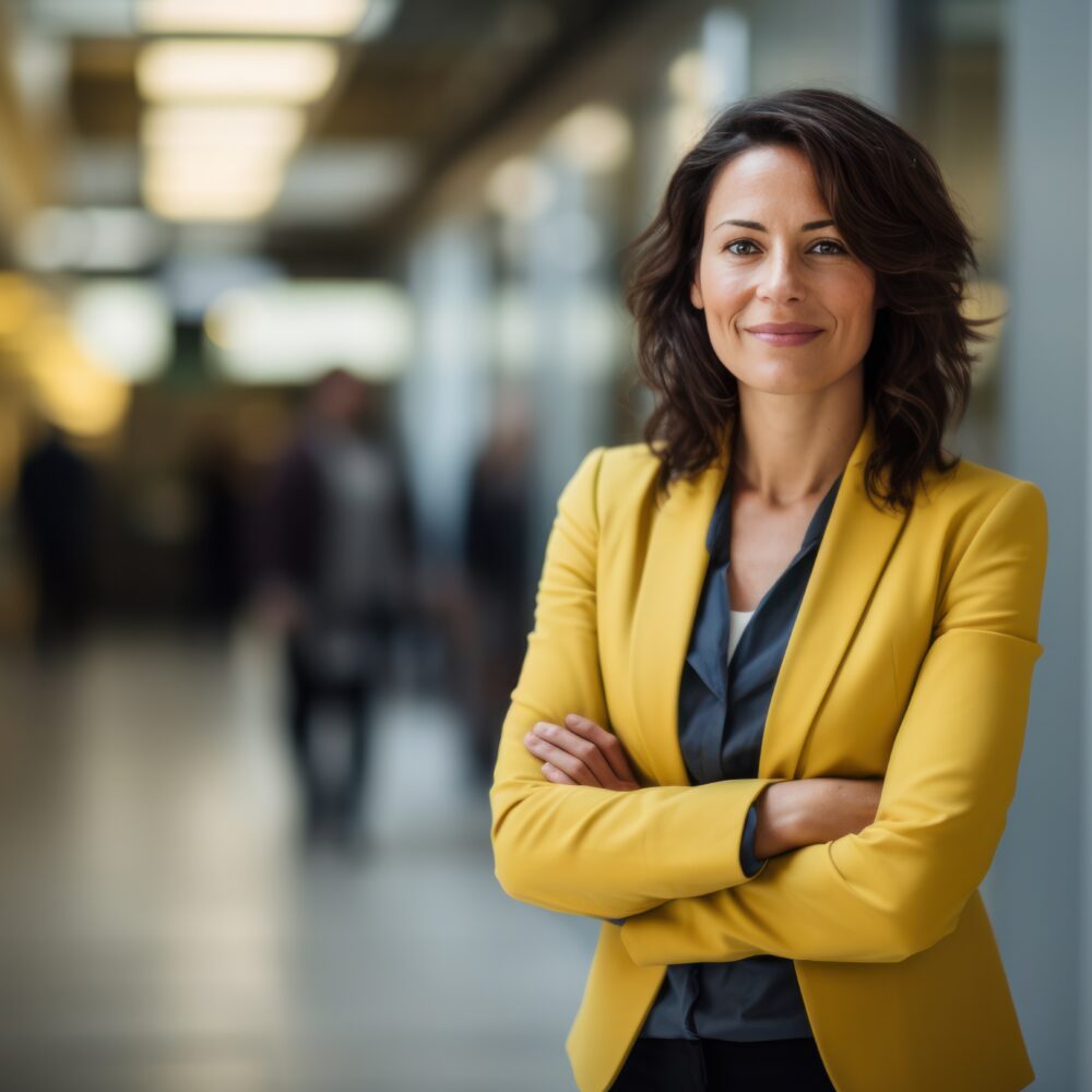 smart business lady in yellow jacket